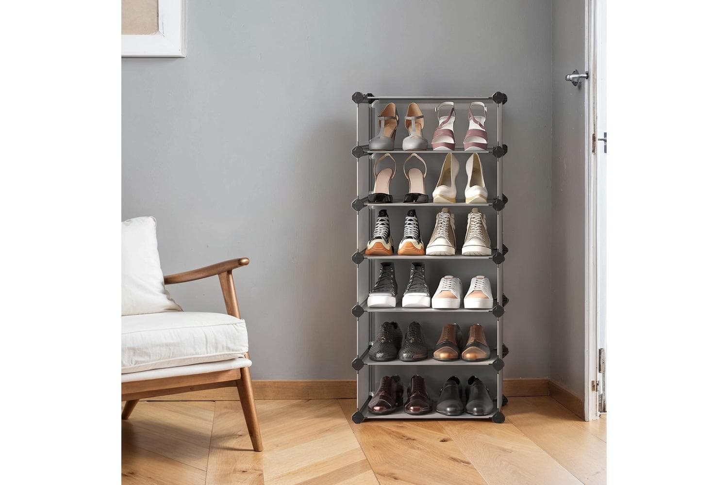 10-tier Shoe Rack | Modular Storage Unit | Plastic Shelves With Door | Gray