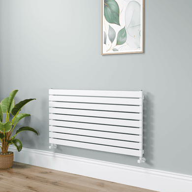 Riace Linea White Flat Designer Radiator 630x1200mm Single Panel 2881 BTU - Horizontal Bars