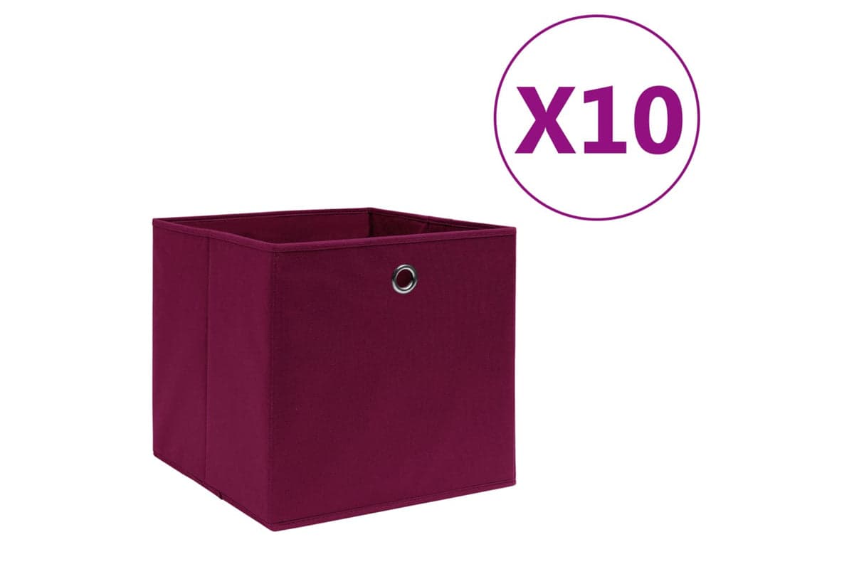 vidaXL 325201 Storage Boxes 10 Pcs Non-woven Fabric 28x28x28cm Dark Red