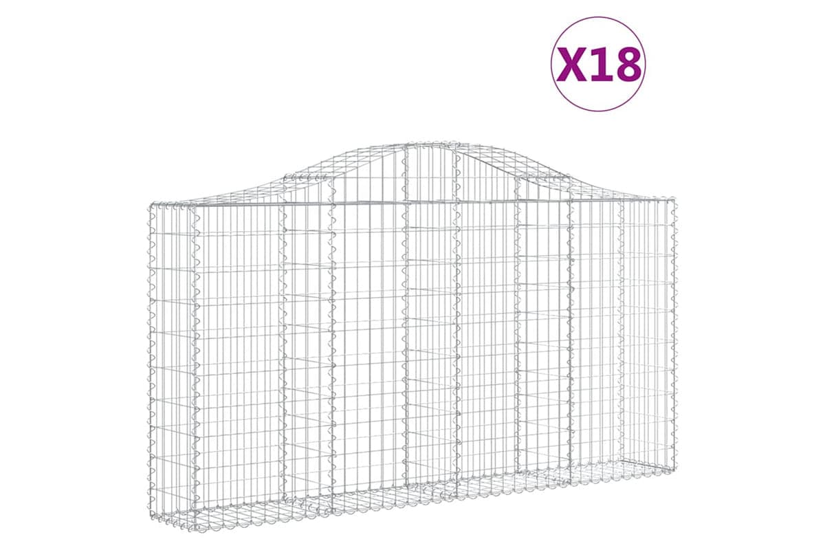 vidaXL 3145444 Arched Gabion Baskets 18 Pcs 200x30x100/120cm Galvanised Iron
