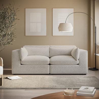 Beige Boucle 3 Seater Sofa - Hudson