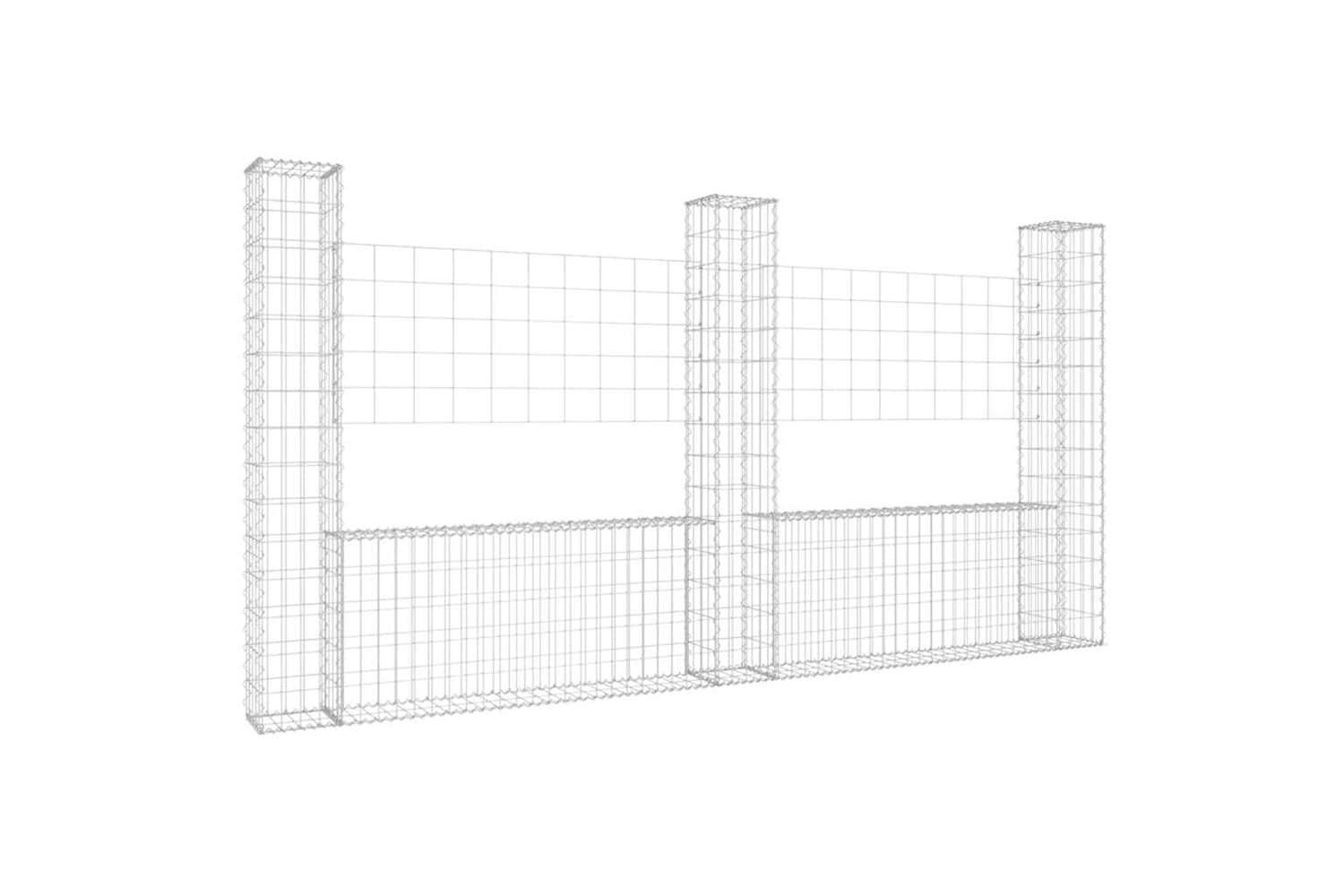 vidaXL 151283 U-shape Gabion Basket With 3 Posts Iron 260x20x150cm
