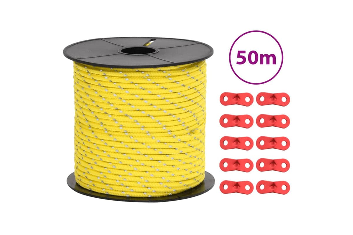 vidaXL 4008126 Tent Guy Rope With Reflective Strips And Spanners 50 M 4mm