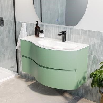 1000mm Green Wall Hung Right Hand Curved Vanity Unit with Basin - Tulum