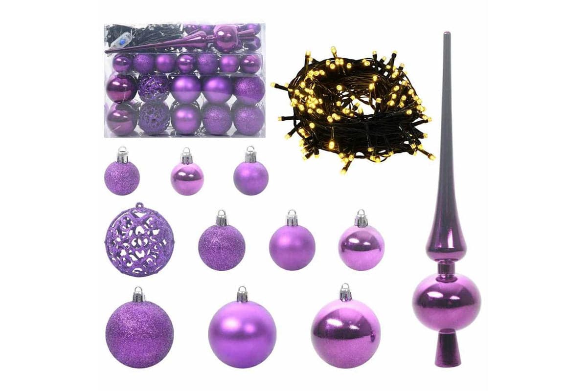 Vidaxl Christmas Bauble Set With 150 Leds 61 Pcs Lilac Plastic