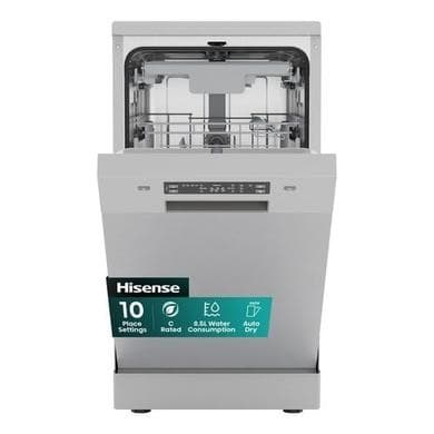 Hisense Freestanding Slimline Dishwasher - Auto Dry C-Rated Silver