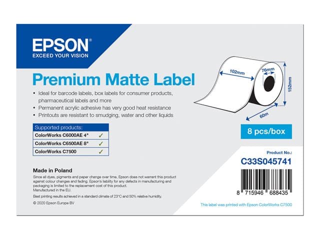 EPSON - Premium - continuous labels - matte - 8 roll(s) - Roll (10.2 cm x 60 m)