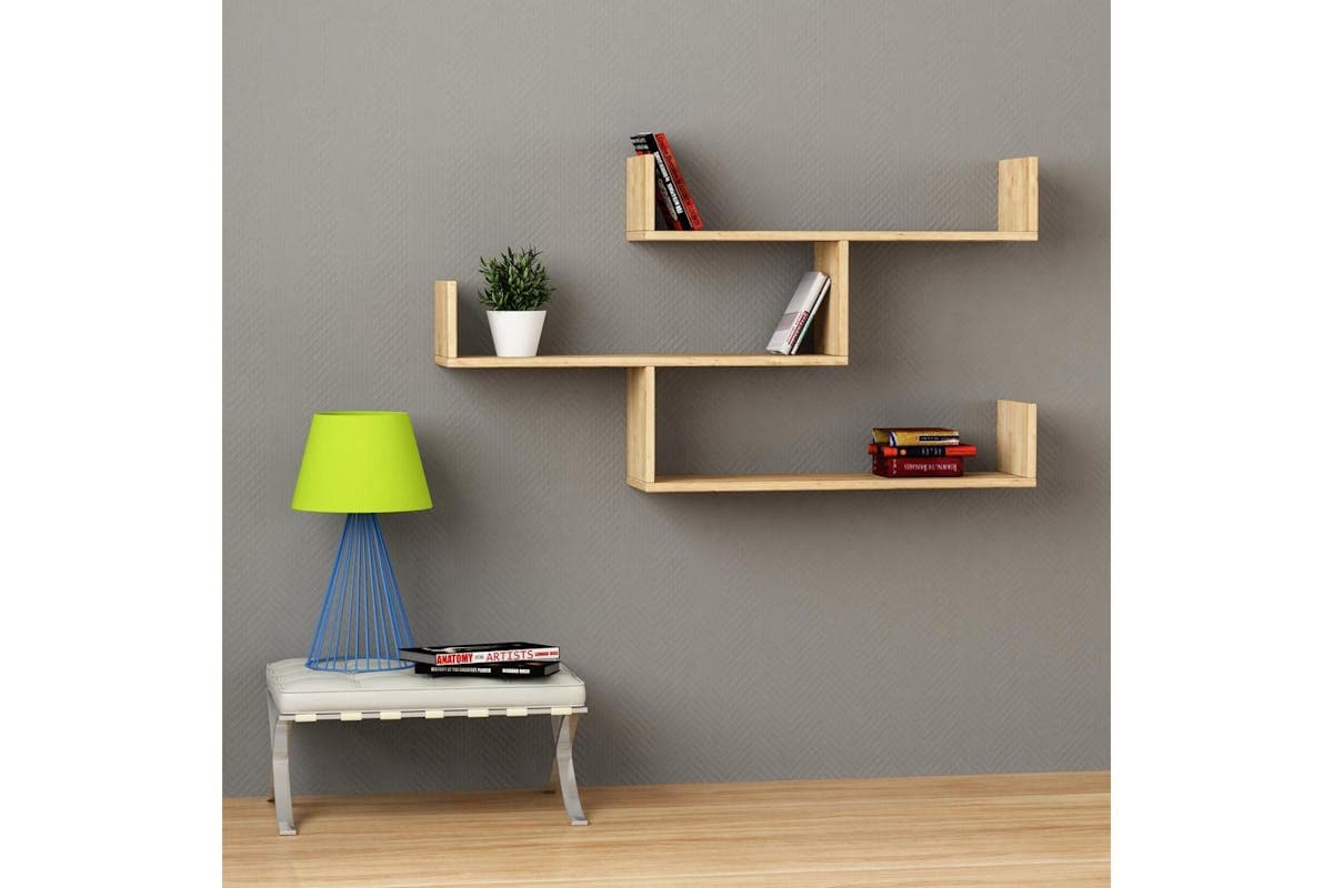 Decortie Tibet Wall Shelf | Floating Bookcase | Oak | 119x66.5x22cm