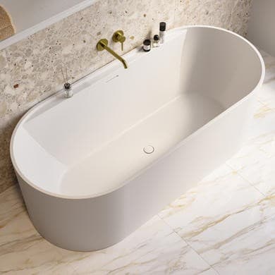 Matt White Freestanding Double Ended Bath with Ledge 1700 x 765mm - Clara