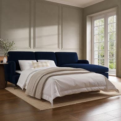 4 Seater Pull-Out Chaise Corner Sofa Bed in Navy Blue Velvet - Payton