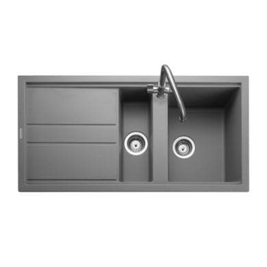 ALMOST PERFECT - Rangemaster Topaz 1.5 Bowl Inset Grey Granite Kitchen Sink with Reversible Drainer