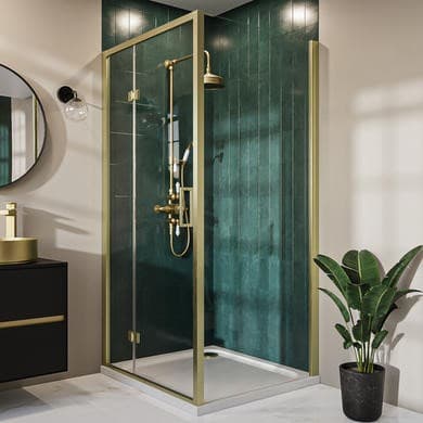1000x800mm Brushed Brass 8mm Glass Rectangular Hinged Shower Enclosure - Pavo