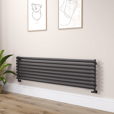 Sorrento Linea Midnight Black Oval Designer Radiator 472x1800mm Single Panel 3403 BTU - Horizontal Bars