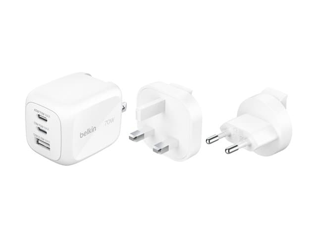 BELKIN - BoostCharge Pro power adapter - GaN - 2 x USB-C, USB - 70 watt - with travel adapter kit