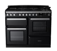 Rangemaster Estel Deluxe 110cm Dual Fuel Range Cooker - Gloss Black with Chrome Trim | ESDLO110DFPGBL/CM1