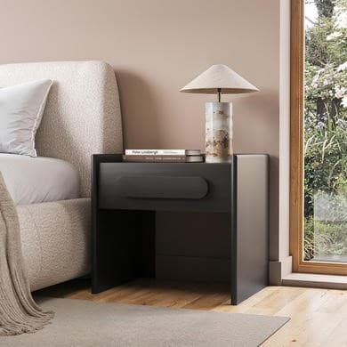 Wide Black 1 Drawer Bedside Table - Margot