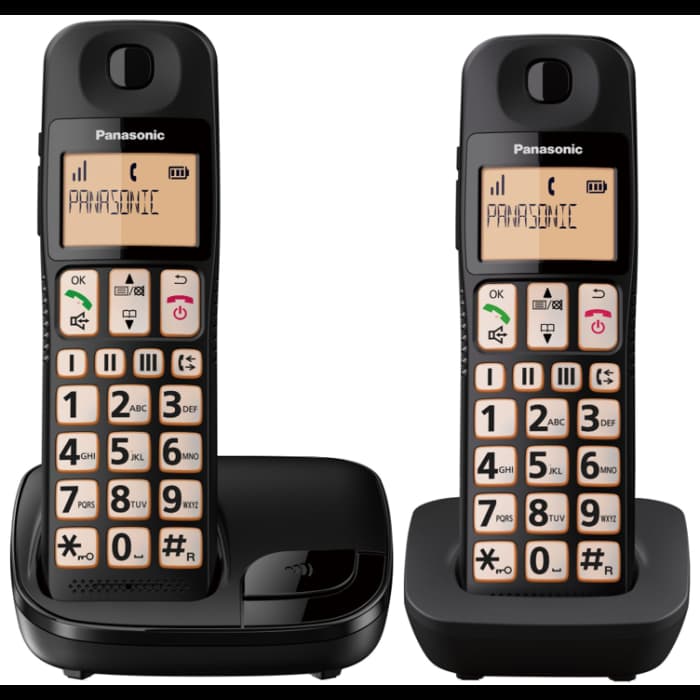 Panasonic KXTGE112EB, Twin Big Button Cordless Phone, Black