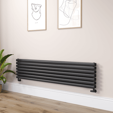 Sorrento Linea Midnight Black Oval Designer Radiator 413x1800mm Double Panel 4437 BTU - Horizontal Bars