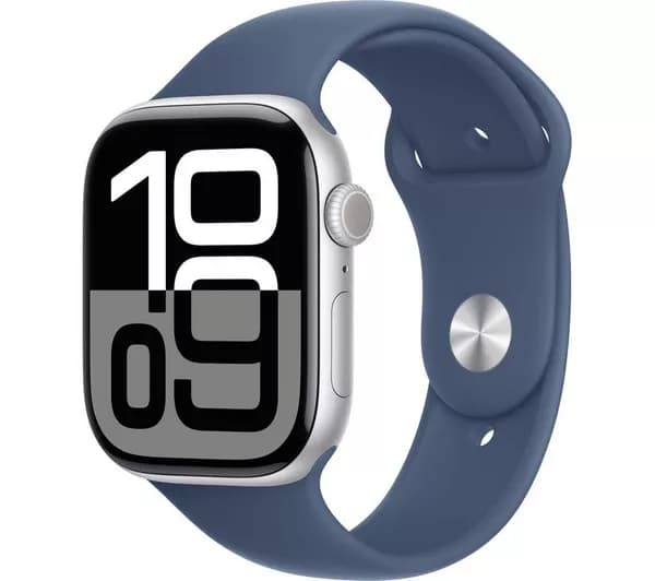 APPLE Watch Series 10 - 46 mm Silver Aluminium Case with Denim Sport Band, M/L