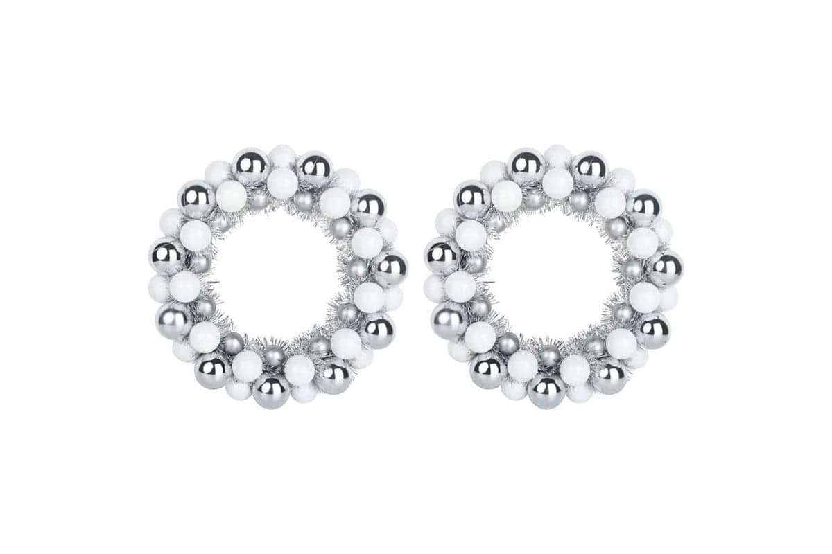 Vidaxl Christmas Ball Wreathes 2 Pcs White And Silver 33 X 33 X 7 Cm