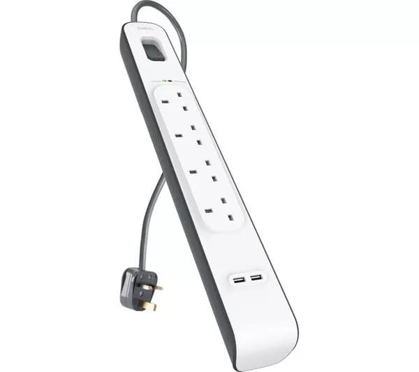 BELKIN BSV401af2M Surge Protected 4-Socket Extension Lead with USB - 2 m