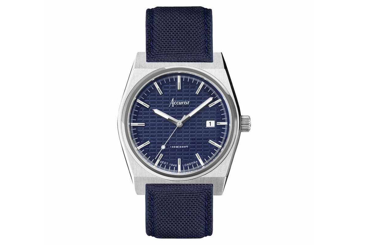 Accurist Origin Men's Watch | Silver Case & Blue Canvas Strap With Royal Blue Dial | 41mm