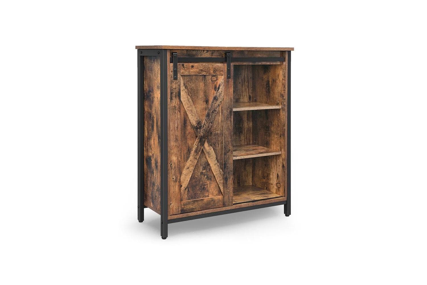 Vasagle Industrial Storage Cabinet with Barn Door | Rustic Brown & Black