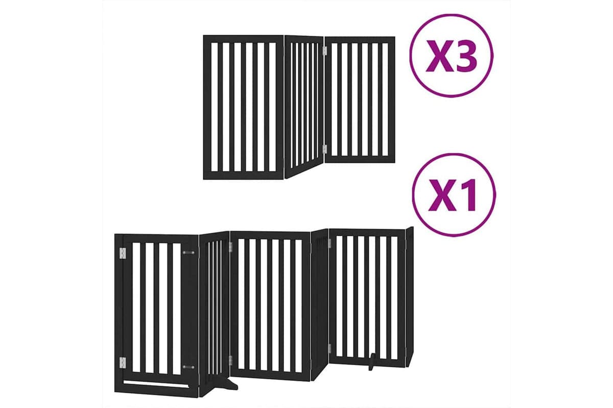 Vidaxl Dog Gate With Door Foldable 15 Panels Black 750 Cm Poplar Wood