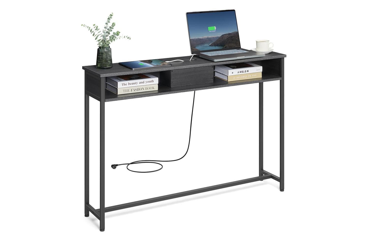 Console Table With Charging Station | Console Table | Charcoal Grey | 120.1cm