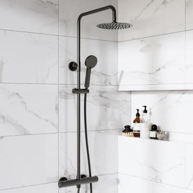 Gunmetal Grey Thermostatic Bar Mixer Shower Set with Slide Rail Kit & Hand Shower - Arissa
