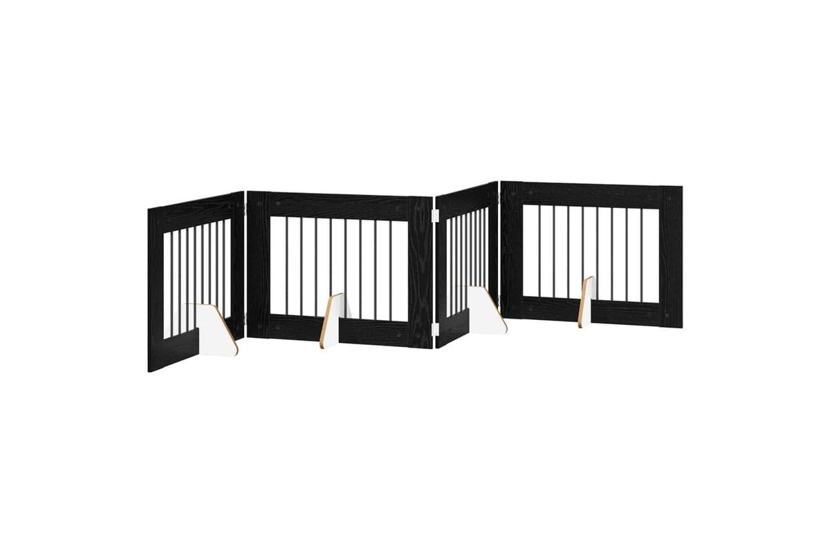 Vidaxl Foldable Dog Gate With Stands 4 Pcs Black Oak 321 Cm