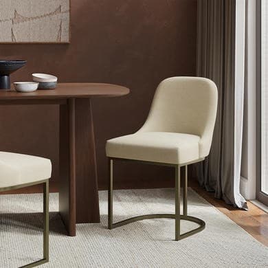 Set of 2 Beige Upholstered Dining Chairs with Brass Legs - Callie