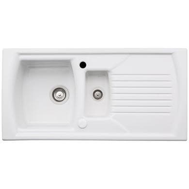 Abode Milford 1.5 Bowl Inset White Ceramic Kitchen Sink