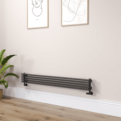 Ventura Linea Midnight Black Oval Unique Designer Radiator 175x1400mm Single Panel 1348 BTU - Horizontal Bars