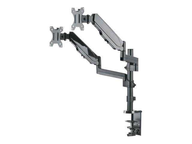 MANHATTAN - TV & Monitor Mount, Desk, Full Motion (Gas Spring), 2 screens, Screen Sizes: 10-27", Black, Clamp or Grommet Assembly, Dual Screen, VESA 75x75 to 100x100mm, Max 8kg (each), Lifetime Warranty mounting kit - for 2 LCD displays