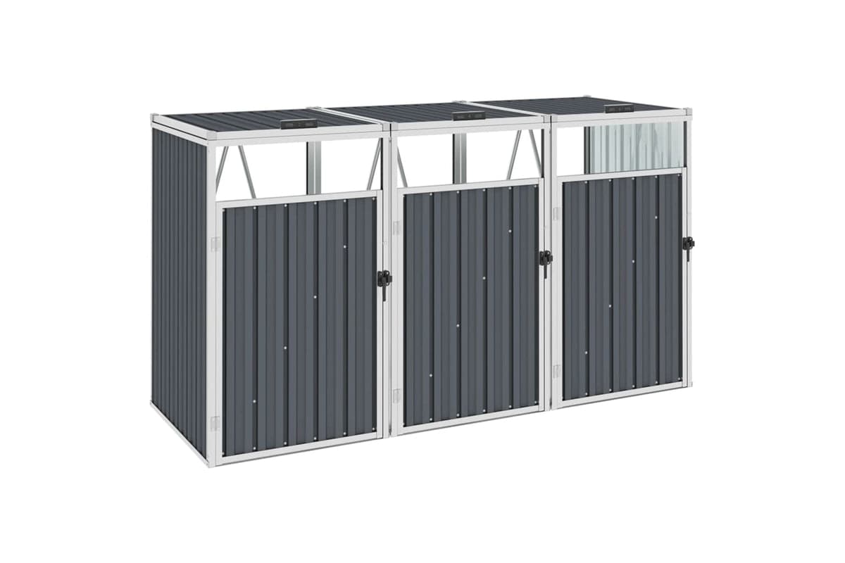 vidaXL Triple Garbage Bin Shed Grey 213x81x121cm Steel