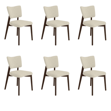Set of 6 Beige Upholstered Dining Chairs with Walnut Legs - Greta