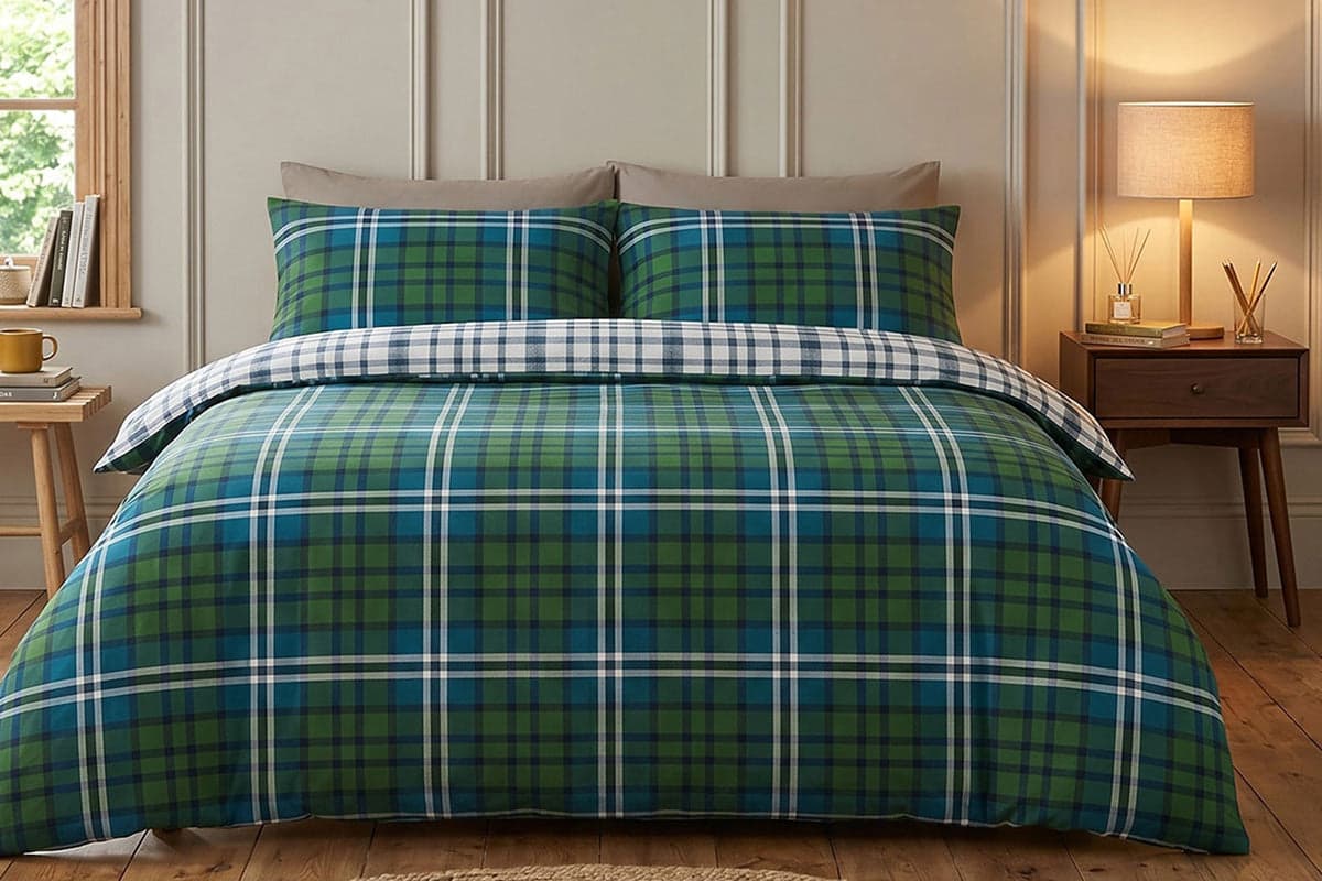 So soft | Ross Check Duvet Cover Set | Green | Double