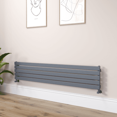 Riace Linea Dark Grey Anthracite Flat Designer Radiator 350x1800mm Single Panel 2372 BTU - Horizontal Bars