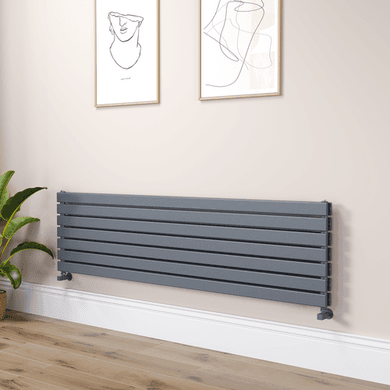Riace Linea Dark Grey Anthracite Flat Designer Radiator 490x1800mm Double Panel 4863 BTU - Horizontal Bars