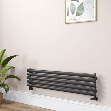 Sorrento Linea Midnight Black Oval Designer Radiator 295x1200mm Single Panel 1433 BTU - Horizontal Bars