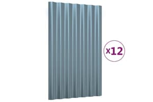 vidaXL 319124 Roof Panels 12 Pcs Powder-coated Steel Grey 60x36cm