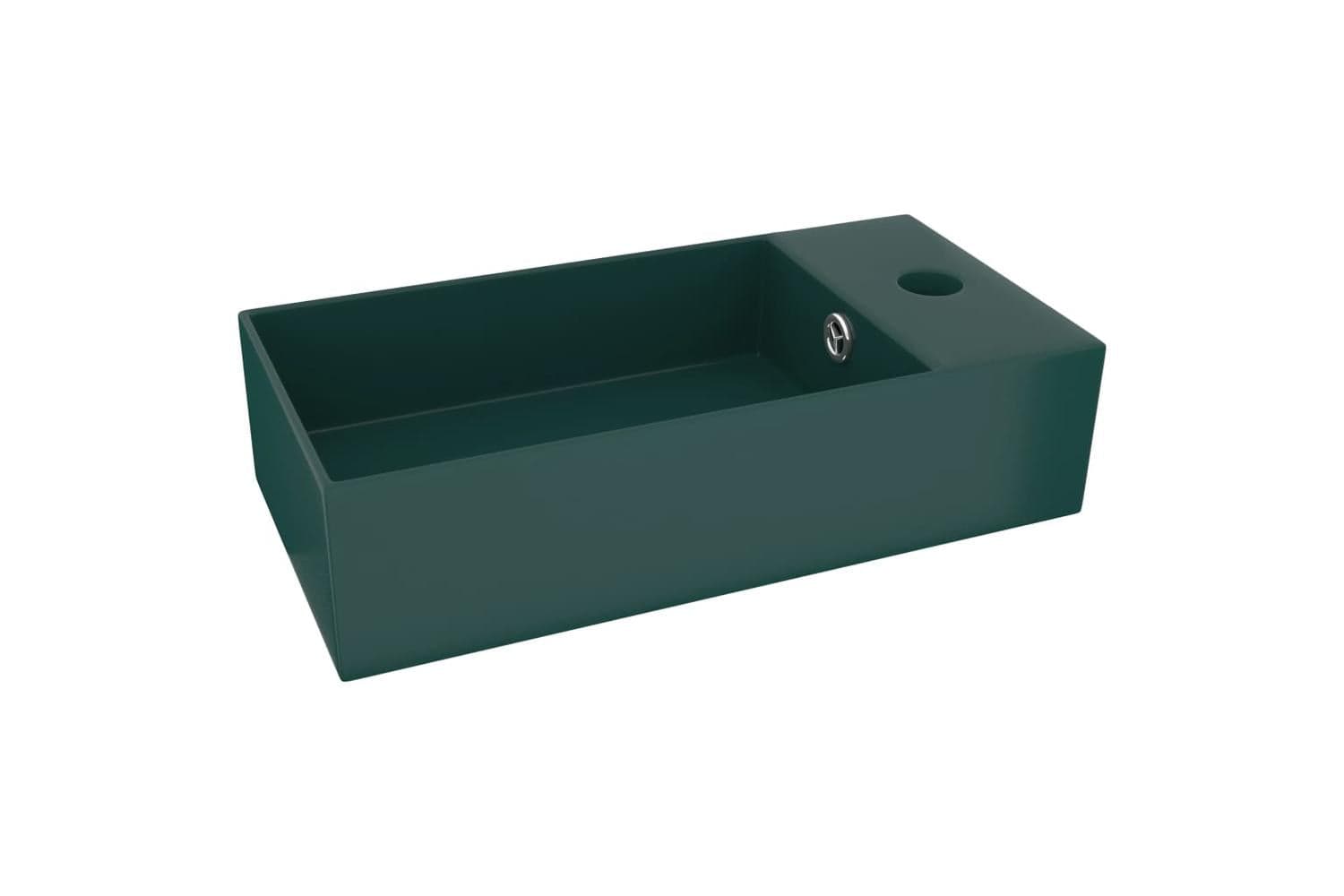 Vidaxl 146992 Bathroom Sink With Overflow Ceramic Dark Green