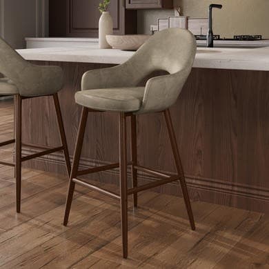 Beige and Walnut - Upholstered Kitchen Stools - Colbie