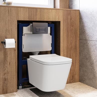 Wall Hung Toilet with Soft Close Seat, Gunmetal Flush Plate, 820mm Frame & Cistern - Albi