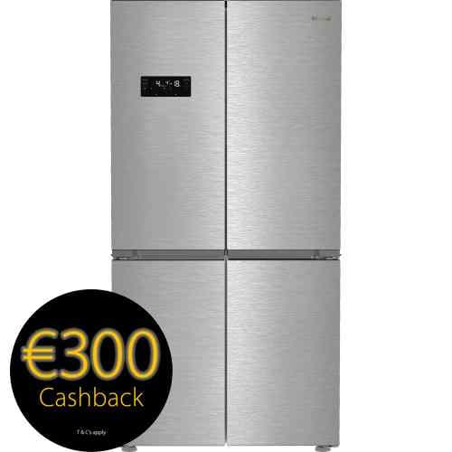 WHIRLPOOL            376/196LITRE 182CM X 91CM NON PLUMBED ICE MAKER - 4 DOOR AMERICAN FRIDGE FREEZER - PEARL INOX