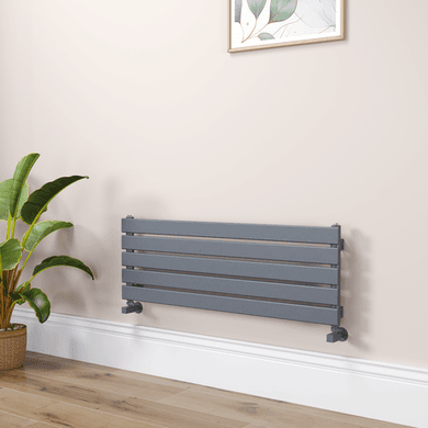 Riace Linea Dark Grey Anthracite Flat Designer Radiator 350x1000mm Single Panel 1352 BTU - Horizontal Bars