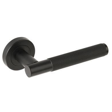 Internal Matt Black Bathroom Lever Door Handle with Lock, Latch and Hinges Pack - Livenza - XL Joinery