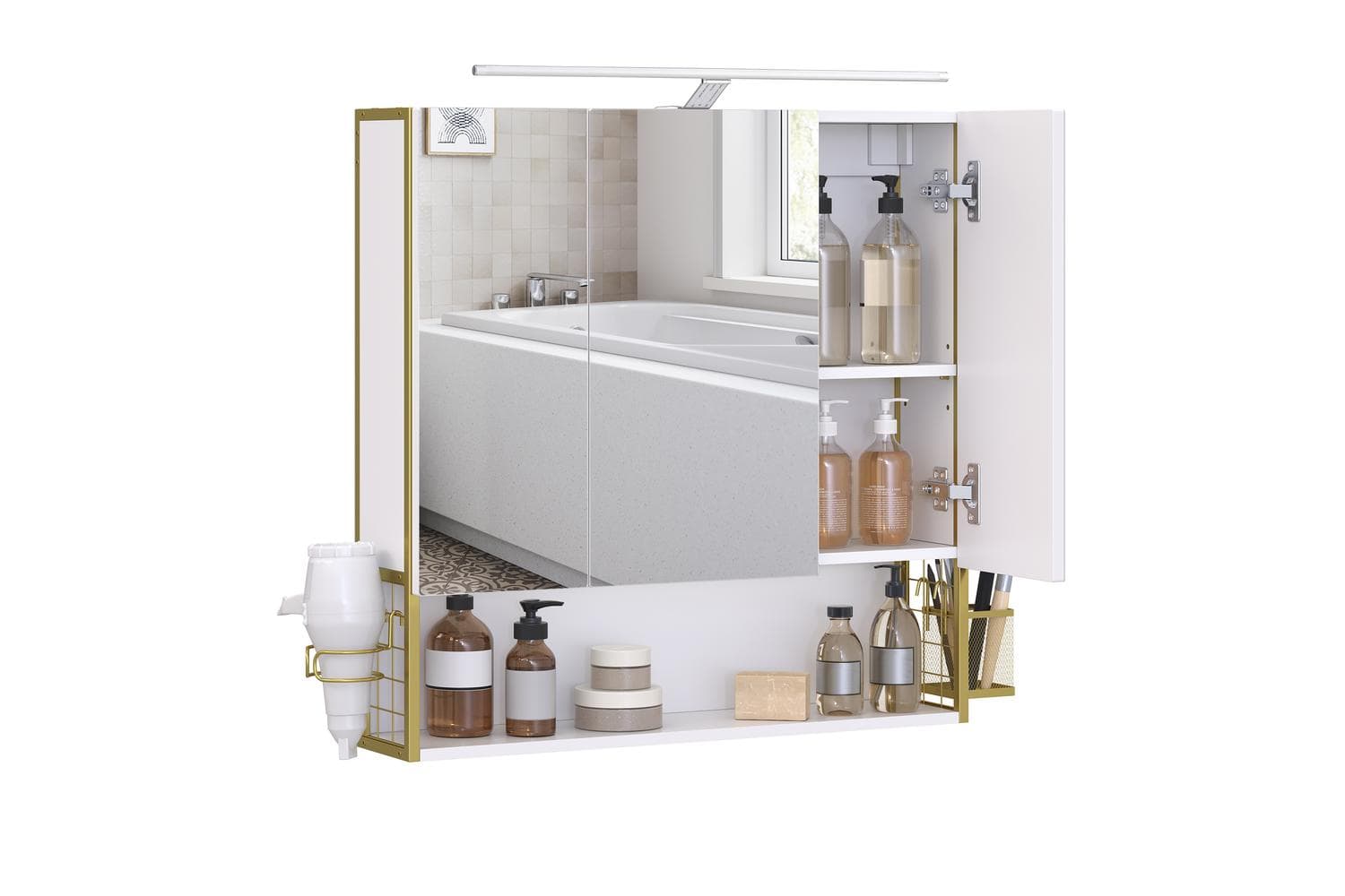 Bathroom Wall Cabinet With Mirror | Led Light | Gold | Vasagle
