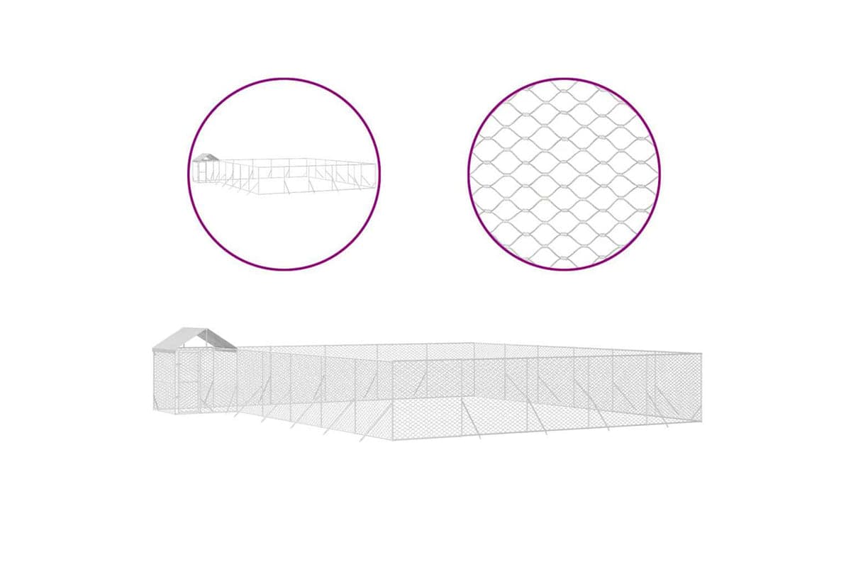 Vidaxl 3190474 Outdoor Dog Kennel With Roof Silver 12x12x2.5 M Galvanised Steel